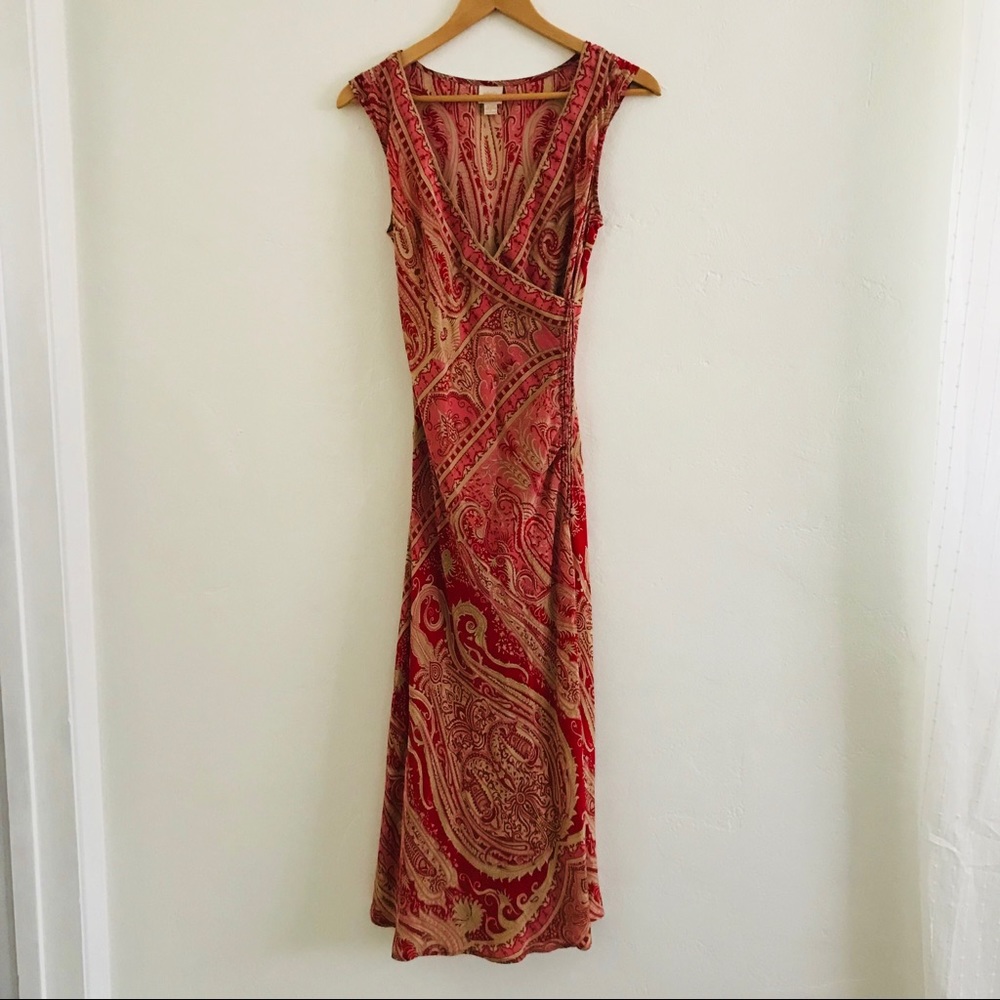 100% Silk Pink Paisley Maxi Dress